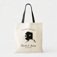 Alaska Map Wedding Welcome Bag Tote Black and Gold