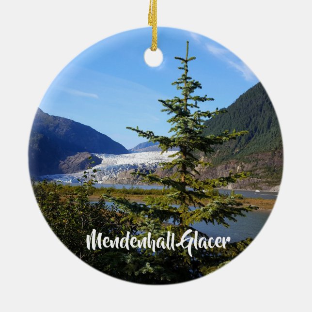 Alaska Mendenhall Glacer Juneau Ceramic Tree Decoration (Back)