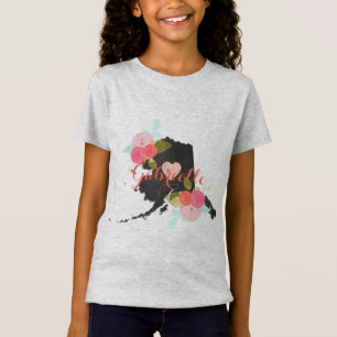 Alaska Monogram State Chalkboard Floral & Heart T-Shirt