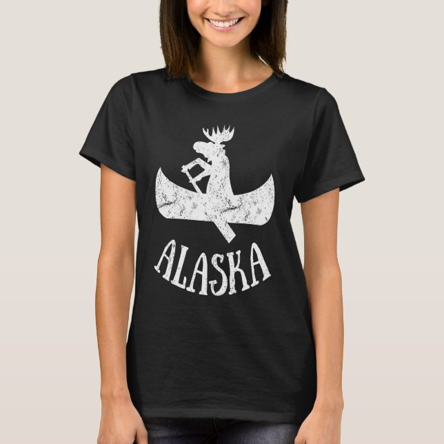 Alaska Moose Moose Canoe Vacation T-Shirt (Front)