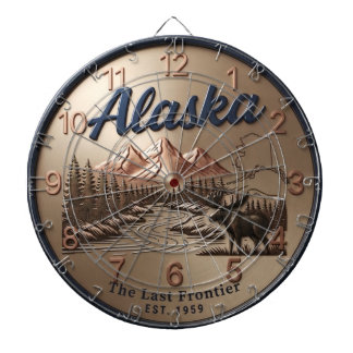 Alaska Moose & Mountain River Bronze Dartboard