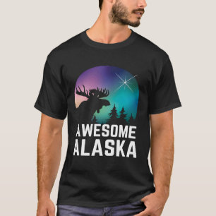 Alaska Moose Northern Aurora Borealis Lights Alask T-Shirt