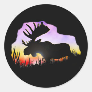 Alaska Moose Sillouette Classic Round Sticker