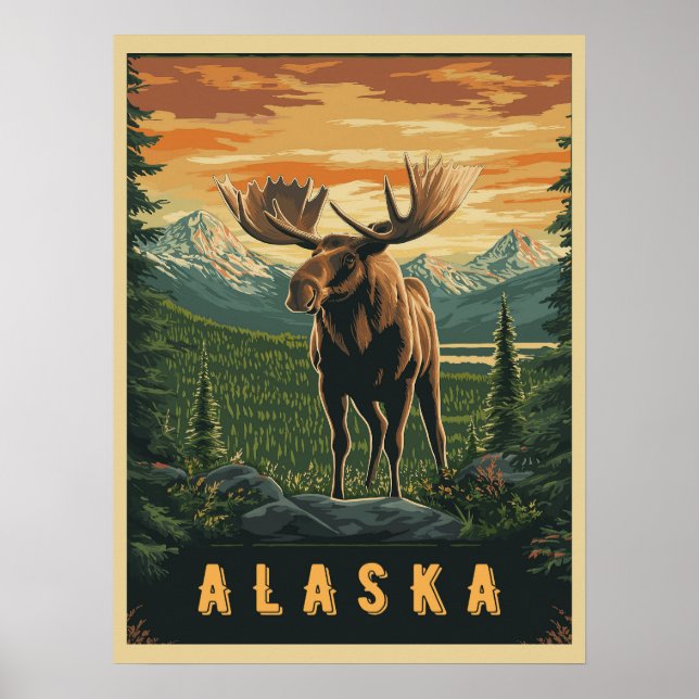 Alaska Moose - Vintage Wilderness  Poster (Front)