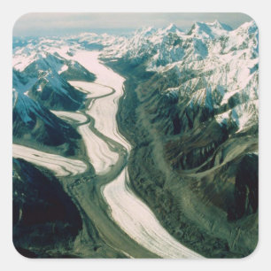 Alaska Mountain Range-Aerial View Square Sticker