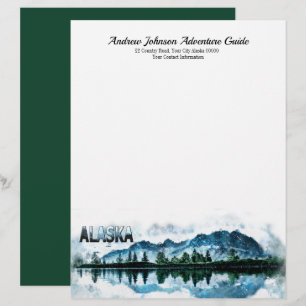 Alaska Mountain Watercolor Landscape Adventure Custom Letterhead
