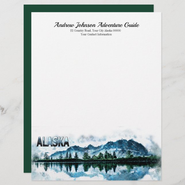 Alaska Mountain Watercolor Landscape Adventure Custom Letterhead (Front/Back)