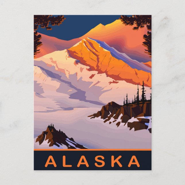 Alaska, Mountains Covered with Snow, Travel Postcard (Front)