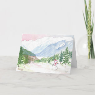 Alaska Mountains Snowman Christmas Card