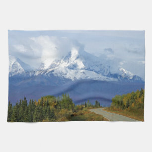 Alaska Mountains Tree Nature Forest Destiny Season Tea Towel