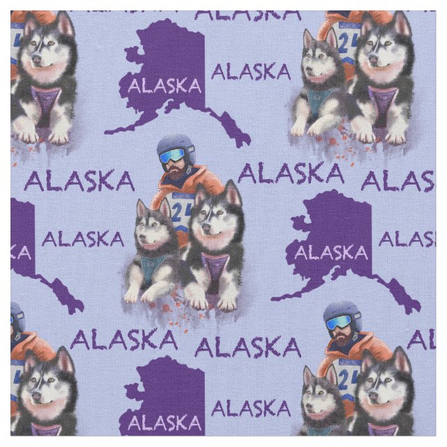 Alaska Musher And His Dogs Fabric (Close Up)