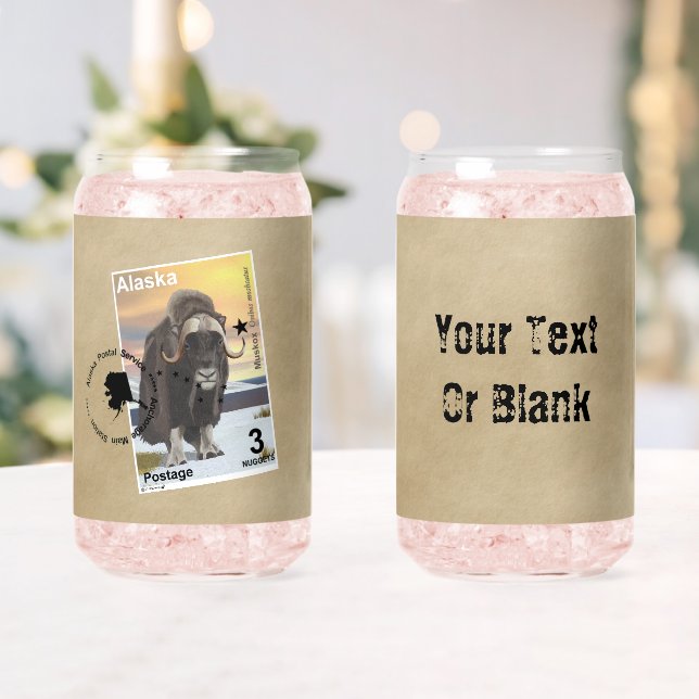 Alaska Muskox Postage Stamp Souvenir Can Glass (Insitu (Wedding))