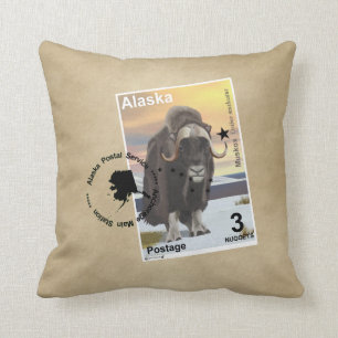 Alaska Muskox Postage Stamp Souvenir Cushion