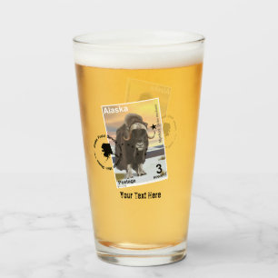 Alaska Muskox Postage Stamp Souvenir Glass