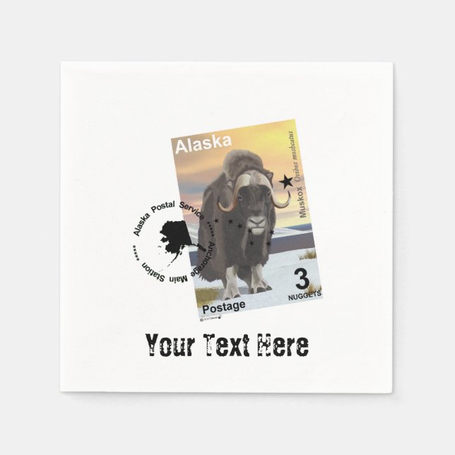 Alaska Muskox Postage Stamp Souvenir Napkin (Front)