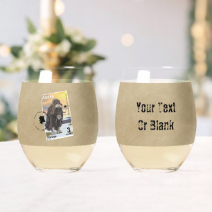 Alaska Muskox Postage Stamp Souvenir Stemless Wine Glass