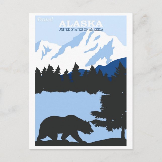 Alaska Nature Bear Blue Vintage Travel Poster Postcard (Front)