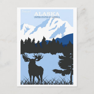 Alaska Nature Moose Blue Vintage Travel Poster Postcard