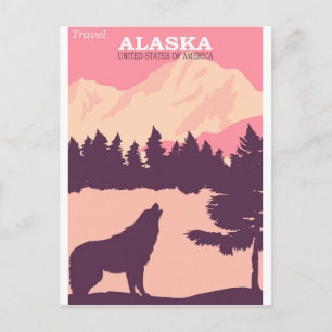 Alaska Nature Wolf Pink Vintage Travel Poster Post Postcard