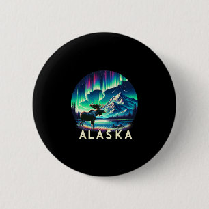 Alaska Northern Lights Aurora Viewing Moose Vacati 6 Cm Round Badge