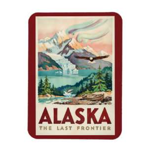 Alaska Northern Lights Bald Eagle Illustration Magnet