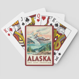 Alaska Northern Lights Bald Eagle Illustration Playing Cards