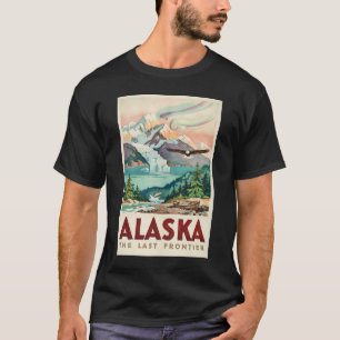 Alaska Northern Lights Bald Eagle Illustration T-Shirt