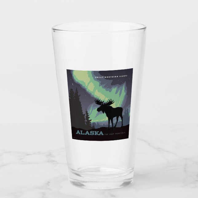 Alaska | Northern Lights Moose Glass (Front)