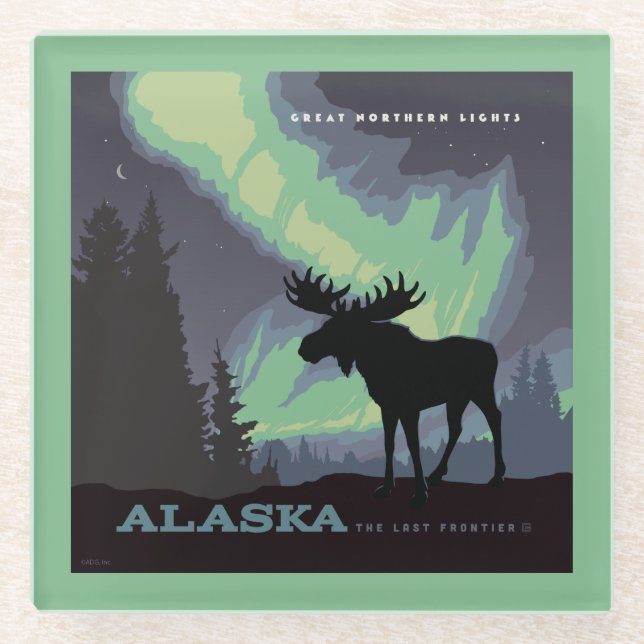 Alaska | Northern Lights Moose Glass Coaster (Front)
