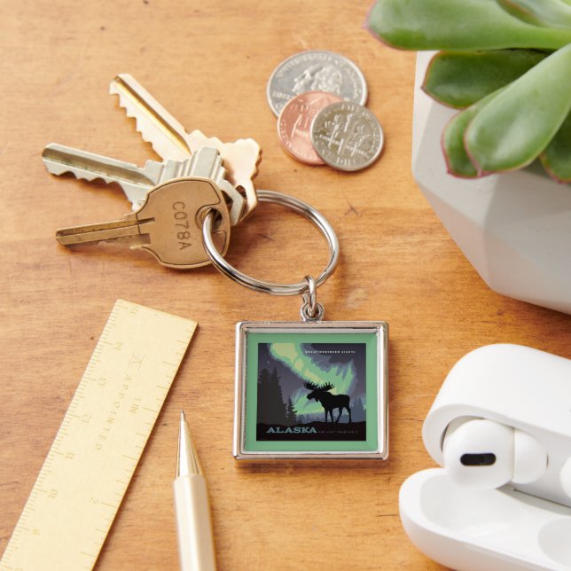 Alaska | Northern Lights Moose Key Ring (Desk)