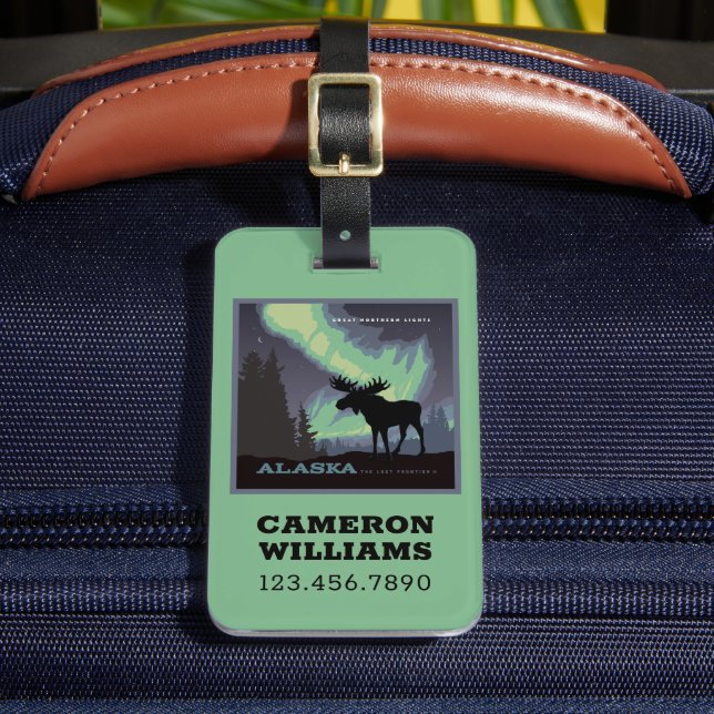 Alaska | Northern Lights Moose Luggage Tag (Front Insitu 2)