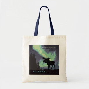 Alaska   Northern Lights Moose Tote Bag