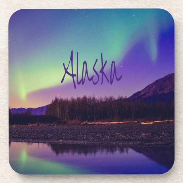 Alaska Northern Lights Mountains Lake Coaster (Front)