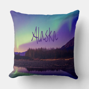 Alaska Northern Lights Mountains Lake Cushion