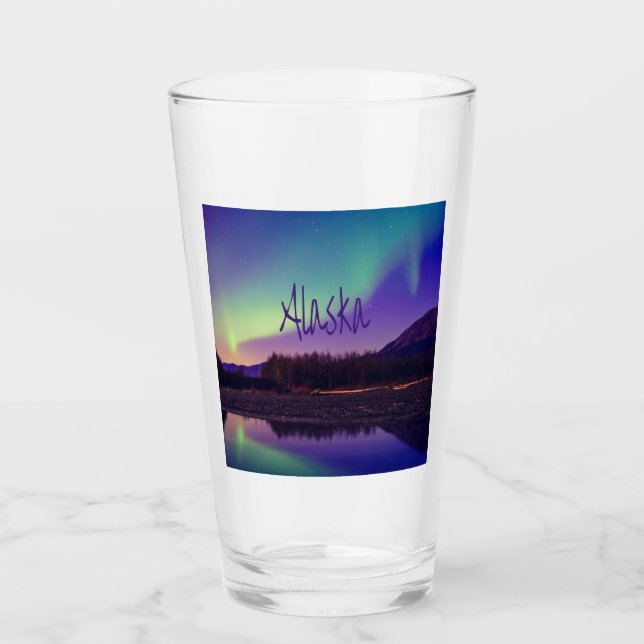 Alaska Northern Lights Mountains Lake Glass (Front)