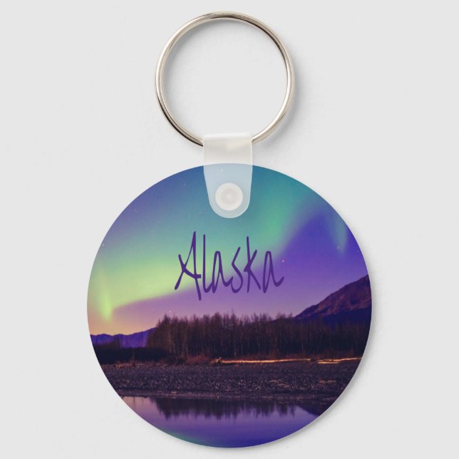 Alaska Northern Lights Mountains Lake Key Ring (Front)