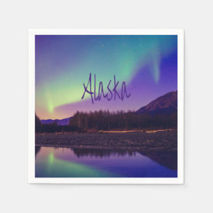 Alaska Northern Lights Mountains Lake Napkin