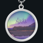 Alaska Northern Lights Mountains Lake Silver Plated Necklace<br><div class="desc">Alaska Northern Lights Mountains Lake This is a great item to have if you have been to or live in Alaska. Great to give as a surprise if you are heading there for a trip soon. ALASKA enjoy this beautiful state. You can personalise and customise this item by adding text....</div>