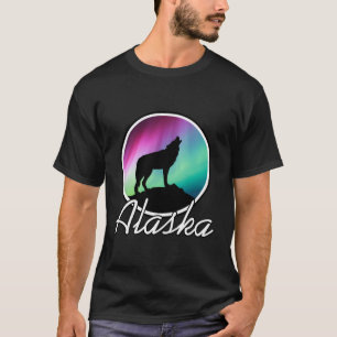 Alaska Northern Lights T-Shirt Alaskan Wolf Aurora