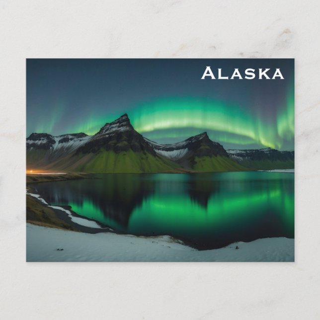 Alaska Northern Lights Travel Photo Postcard (Front)