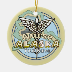 Alaska Nurse Caduceus Ceramic Tree Decoration