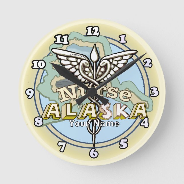 Alaska Nurse Caduceus Round Clock (Front)