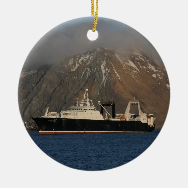 Alaska Ocean, Factory Trawler in Alaska Ceramic Tree Decoration (Front)