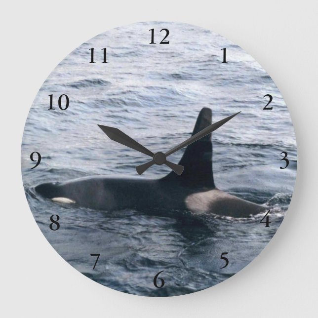 Alaska Orca Whale Ocean Photo Designed Large Clock (Front)
