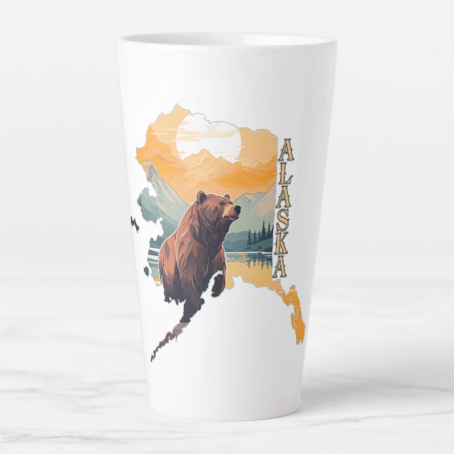 Alaska Outline Bear and Mountains Latte Mug (Front)