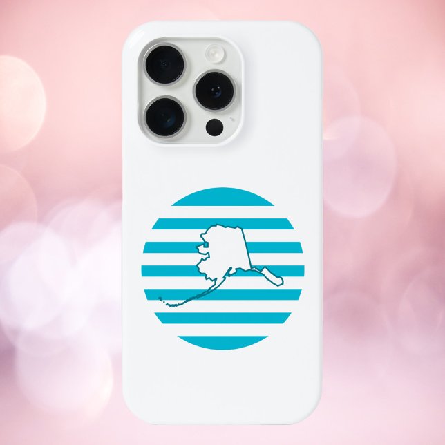 Alaska Outline Blue Retro Circle Case-Mate iPhone Case (A phone with an outline of Alaska against a blue circle.)
