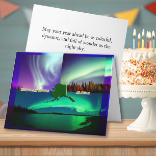 Alaska Outline Northern Lights Collage Birthday Card
