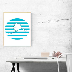 Alaska Outline Retro Circle Blue Poster