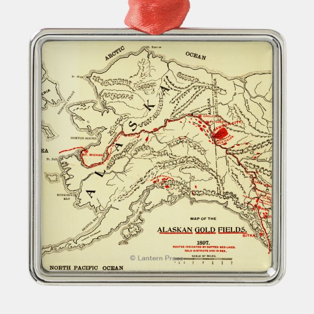Alaska Panoramic Map Metal Tree Decoration (Front)