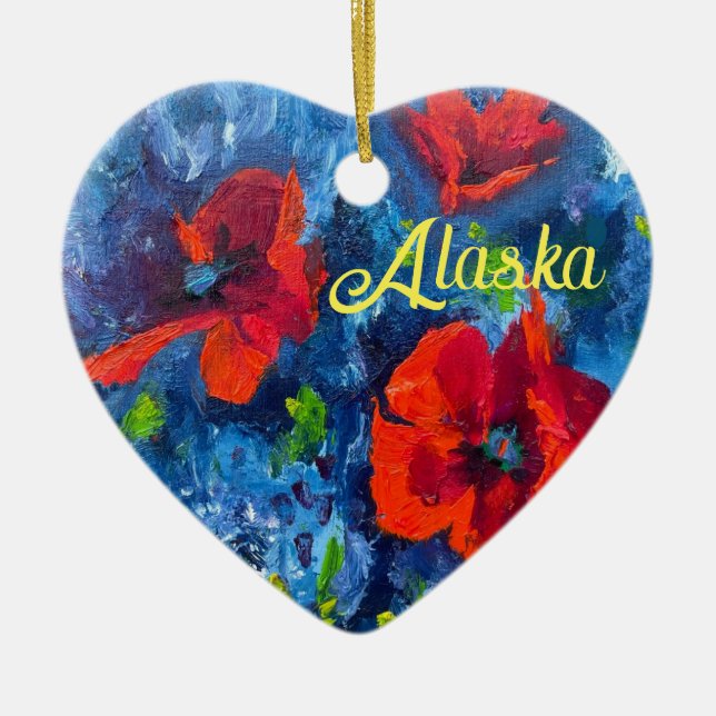 Alaska Poppies ceramic ornament (Front)